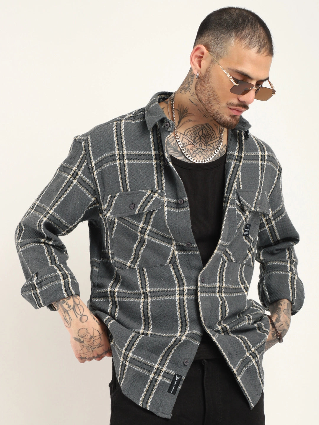 Midlands Muse Grey Check Full Sleeve Shirt