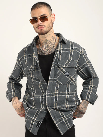 Midlands Muse Grey Check Full Sleeve Shirt