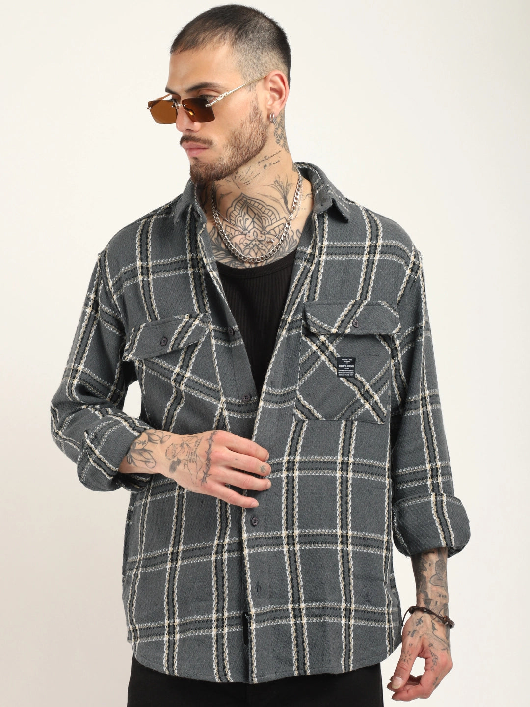 Midlands Muse Grey Check Full Sleeve Shirt