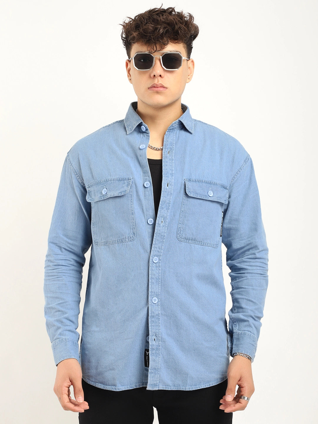 Savile Row Style Light Blue Denim Shirt