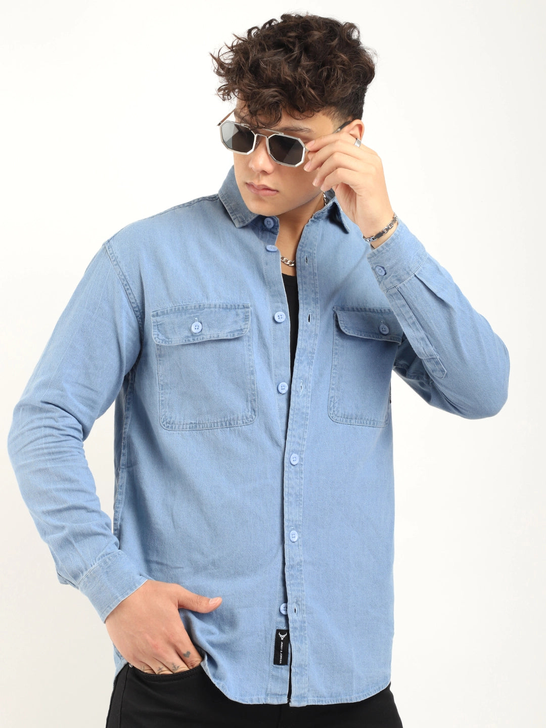 Savile Row Style Light Blue Denim Shirt