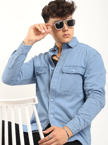 Savile Row Style Light Blue Denim Shirt