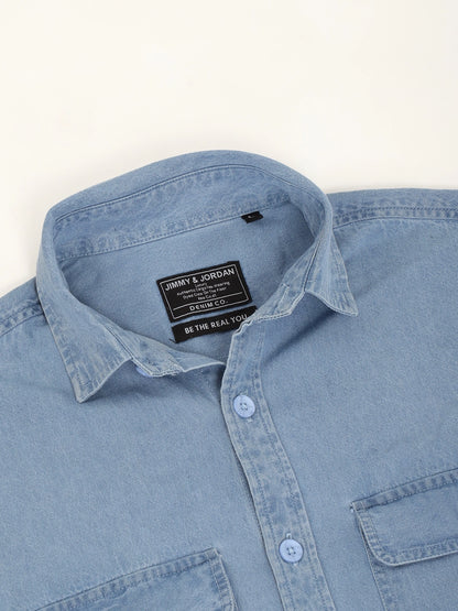 Savile Row Style Light Blue Denim Shirt