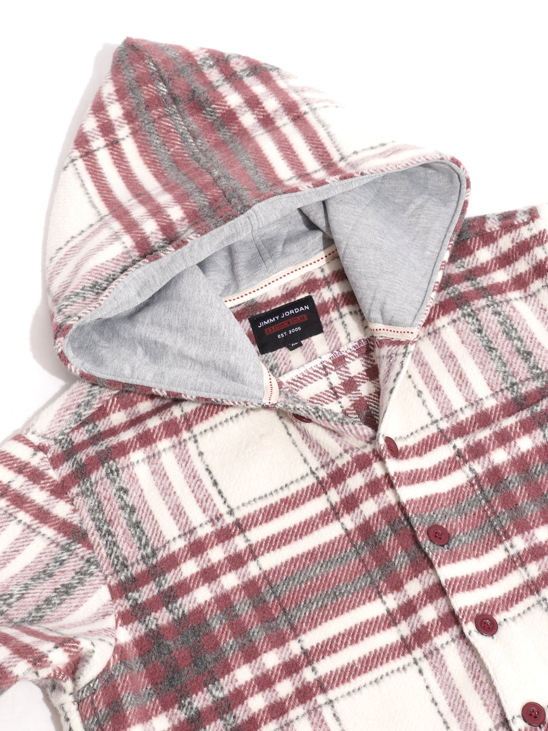 Pure Wool Hoodie Wine Check Shacket