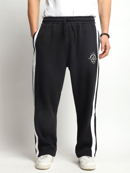 Stratford Black Cotton Loose Straight Fit Sweatpants