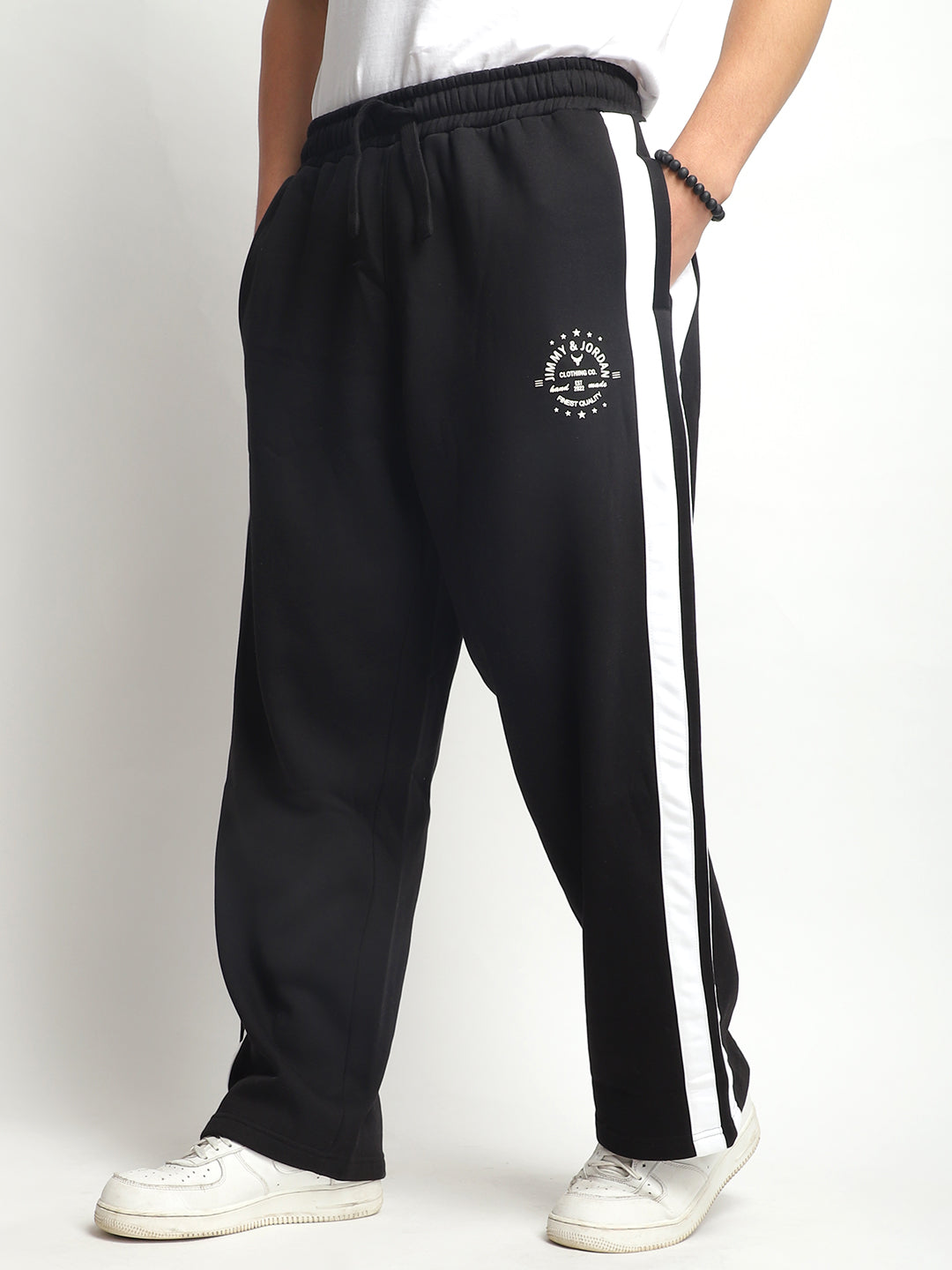 Stratford Black Cotton Loose Straight Fit Sweatpants