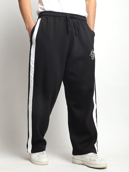 Stratford Black Cotton Loose Straight Fit Sweatpants