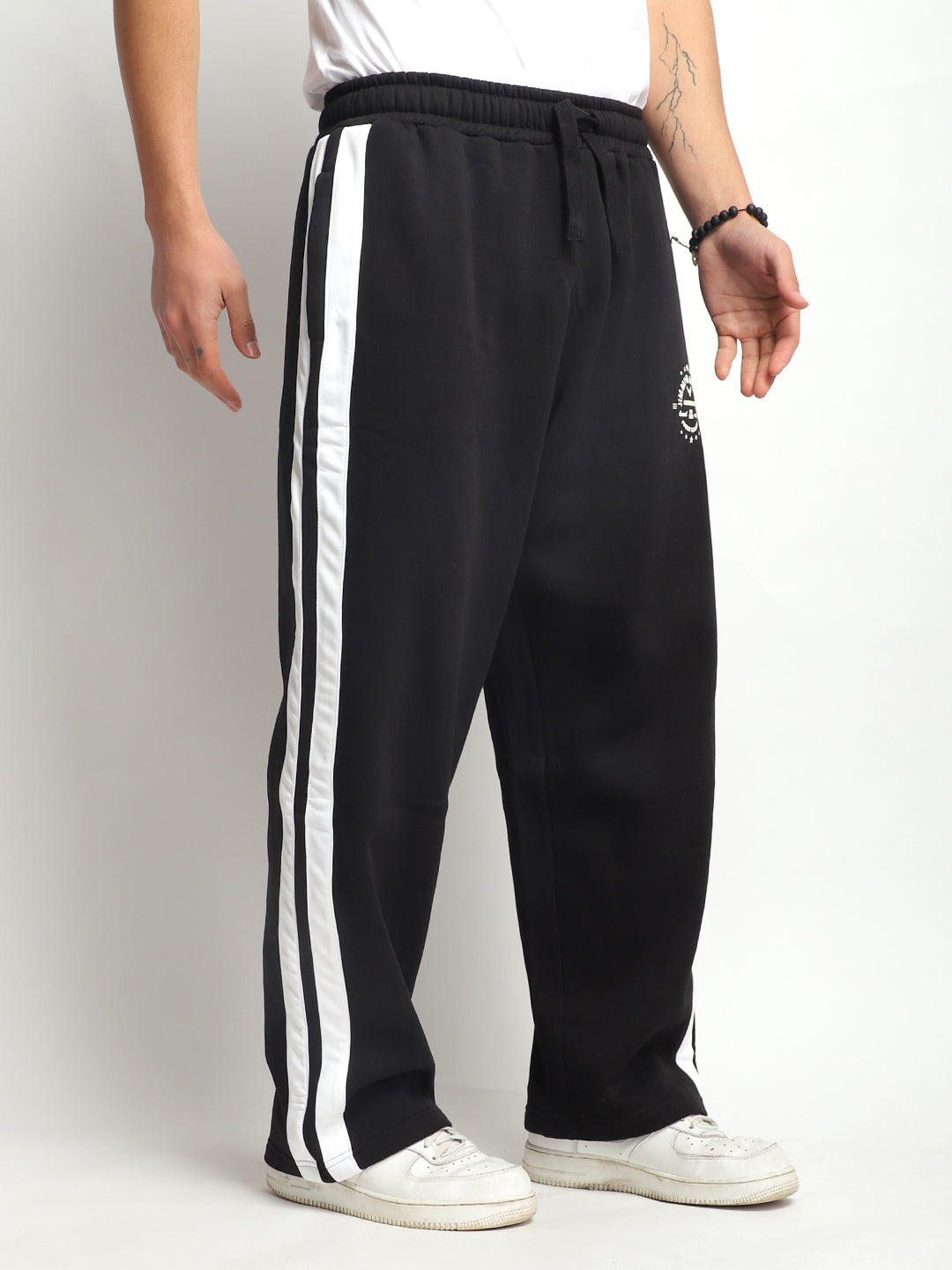 Stratford Black Cotton Loose Straight Fit Sweatpants