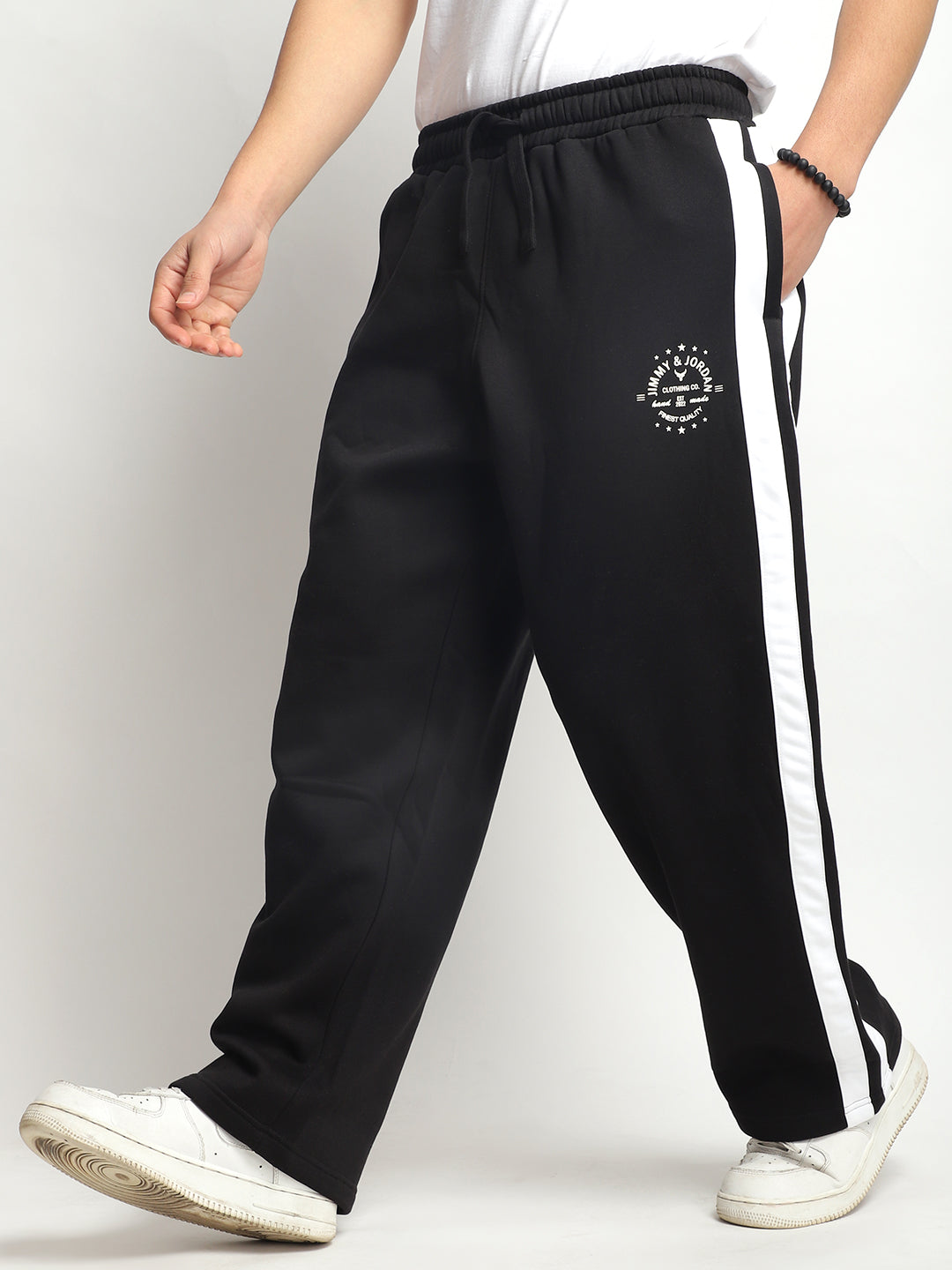 Stratford Black Cotton Loose Straight Fit Sweatpants