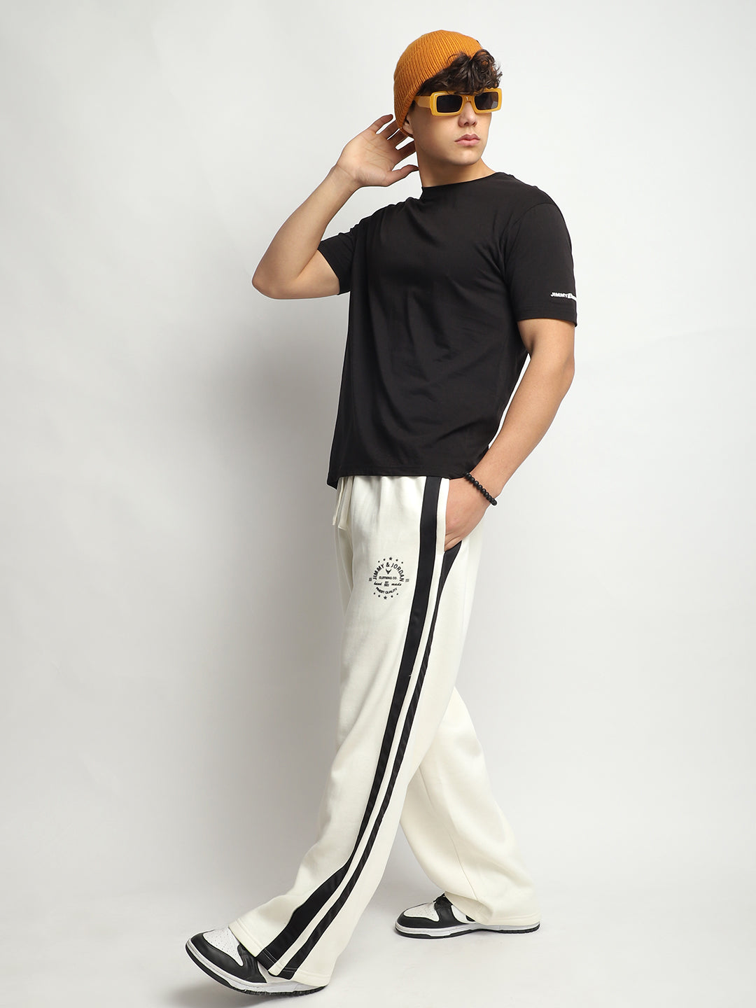 Stratford Off White Cotton Loose Straight Fit Sweatpants