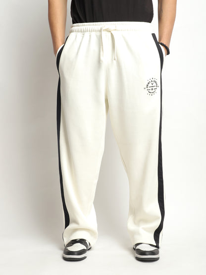 Stratford Off White Cotton Loose Straight Fit Sweatpants