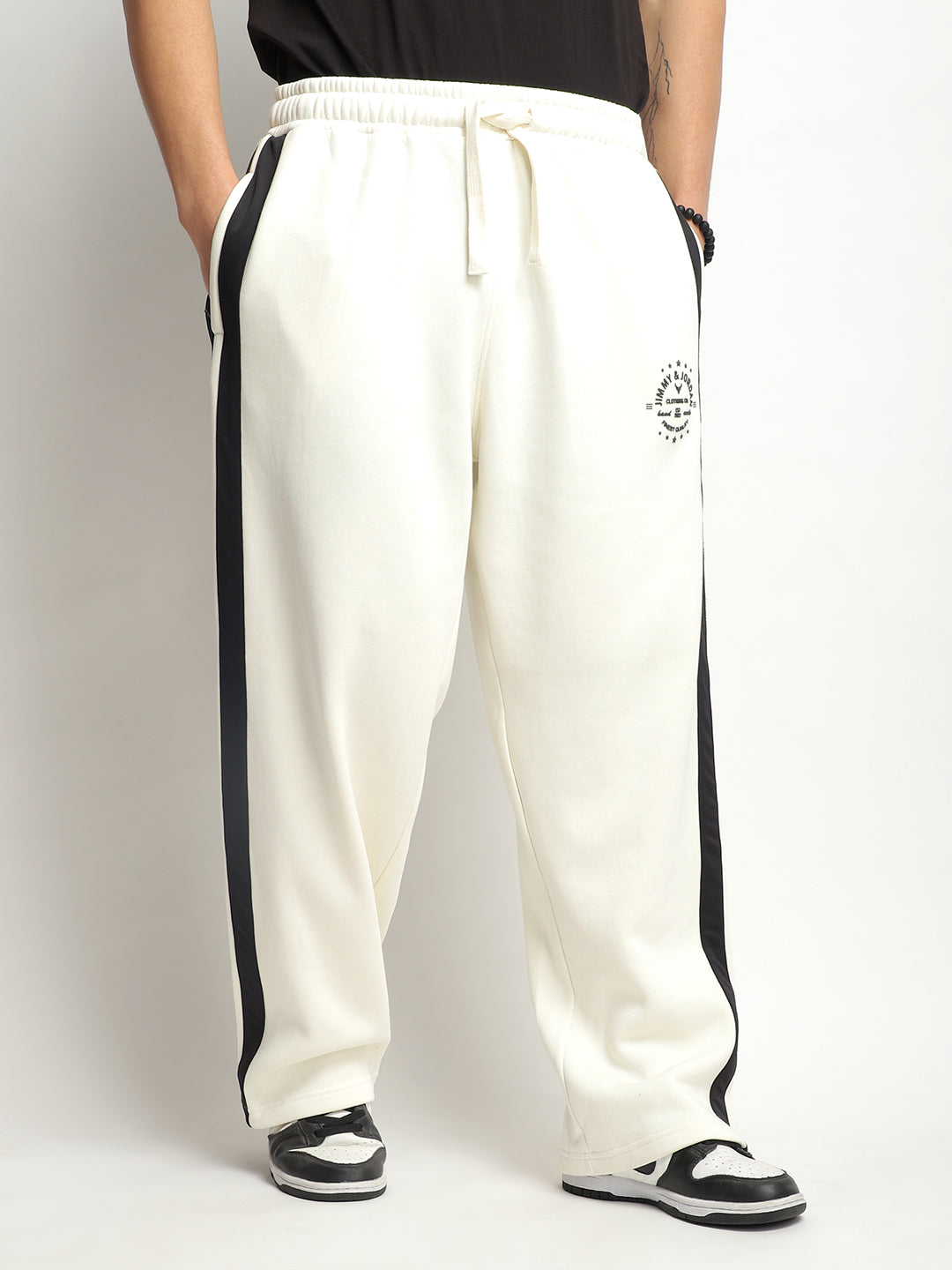 Stratford Off White Cotton Loose Straight Fit Sweatpants