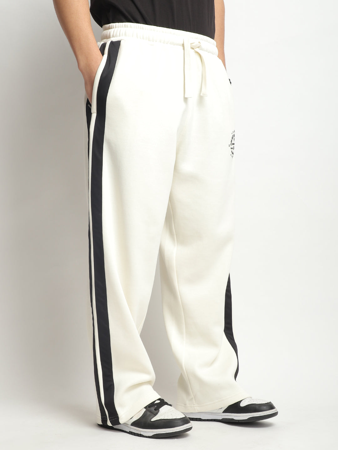 Stratford Off White Cotton Loose Straight Fit Sweatpants