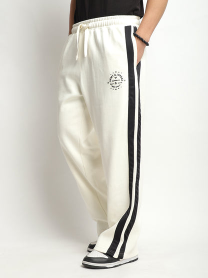 Stratford Off White Cotton Loose Straight Fit Sweatpants