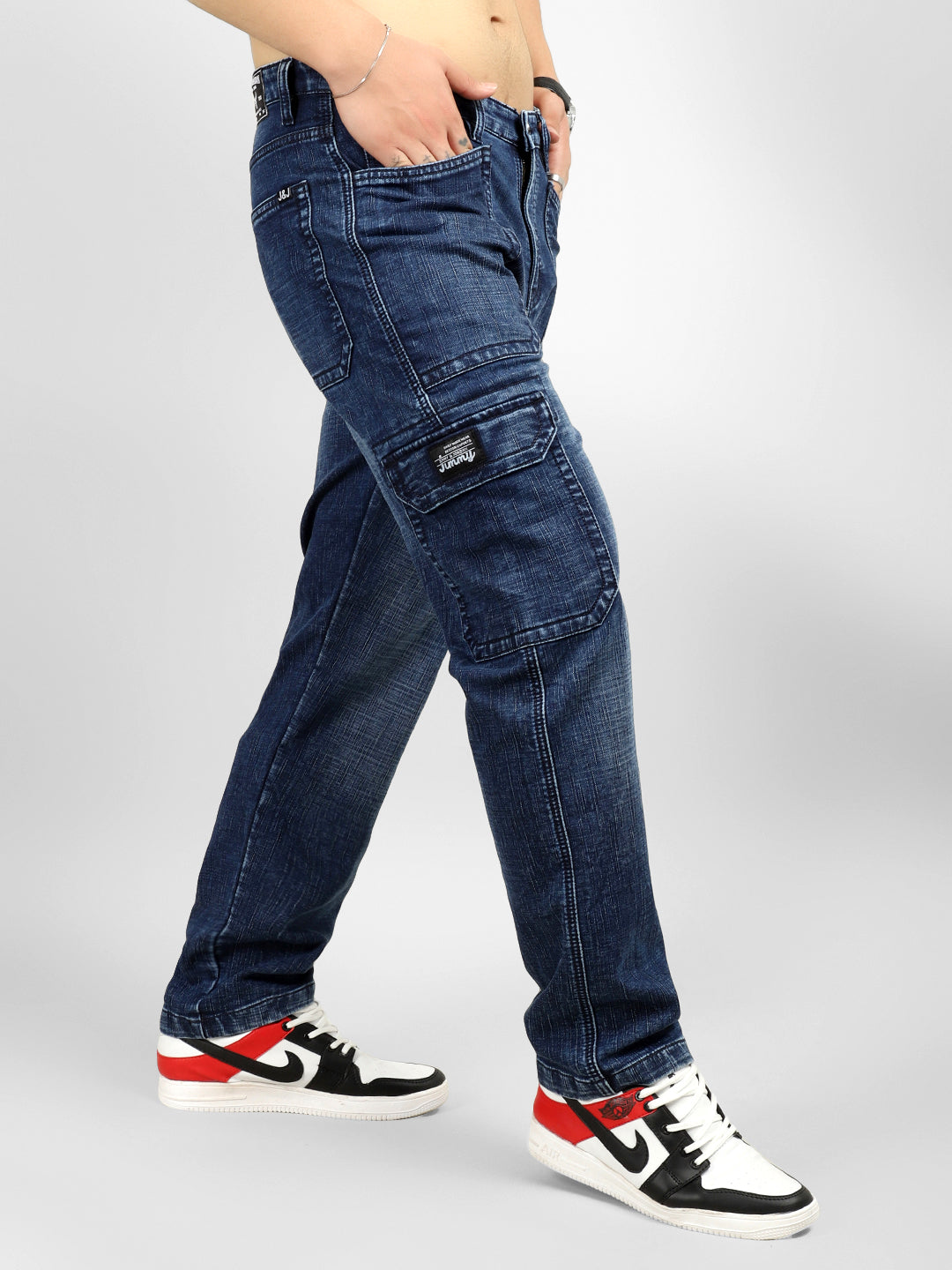 Candid Classic Dark Blue Baggy Fit Denim Cargo