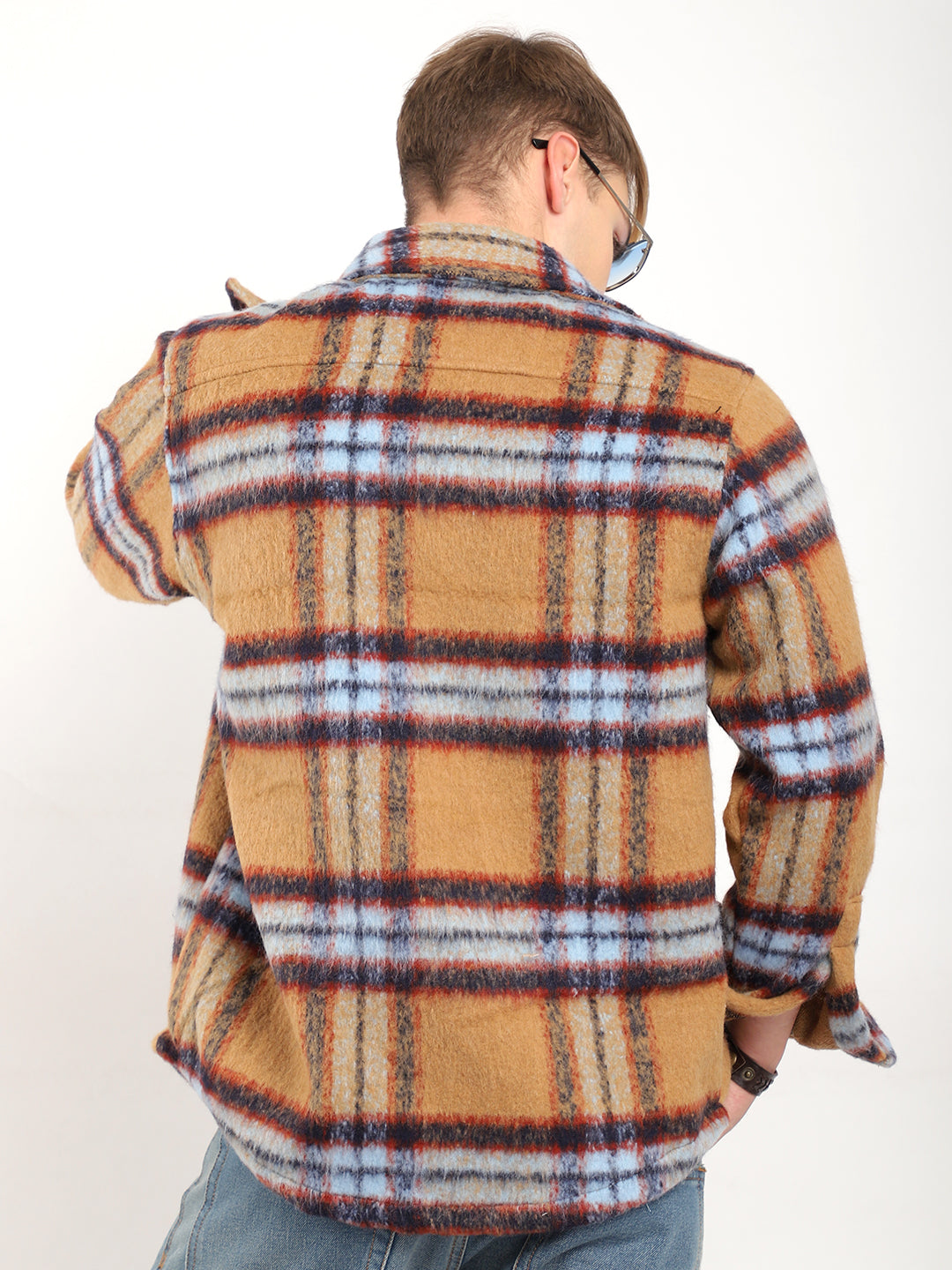 Marble Arch Pure Wool Mustard &amp; Navy Check Shirt