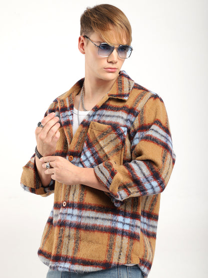 Marble Arch Pure Wool Mustard &amp; Navy Check Shirt