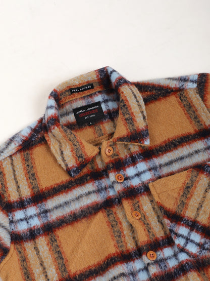 Marble Arch Pure Wool Mustard &amp; Navy Check Shirt