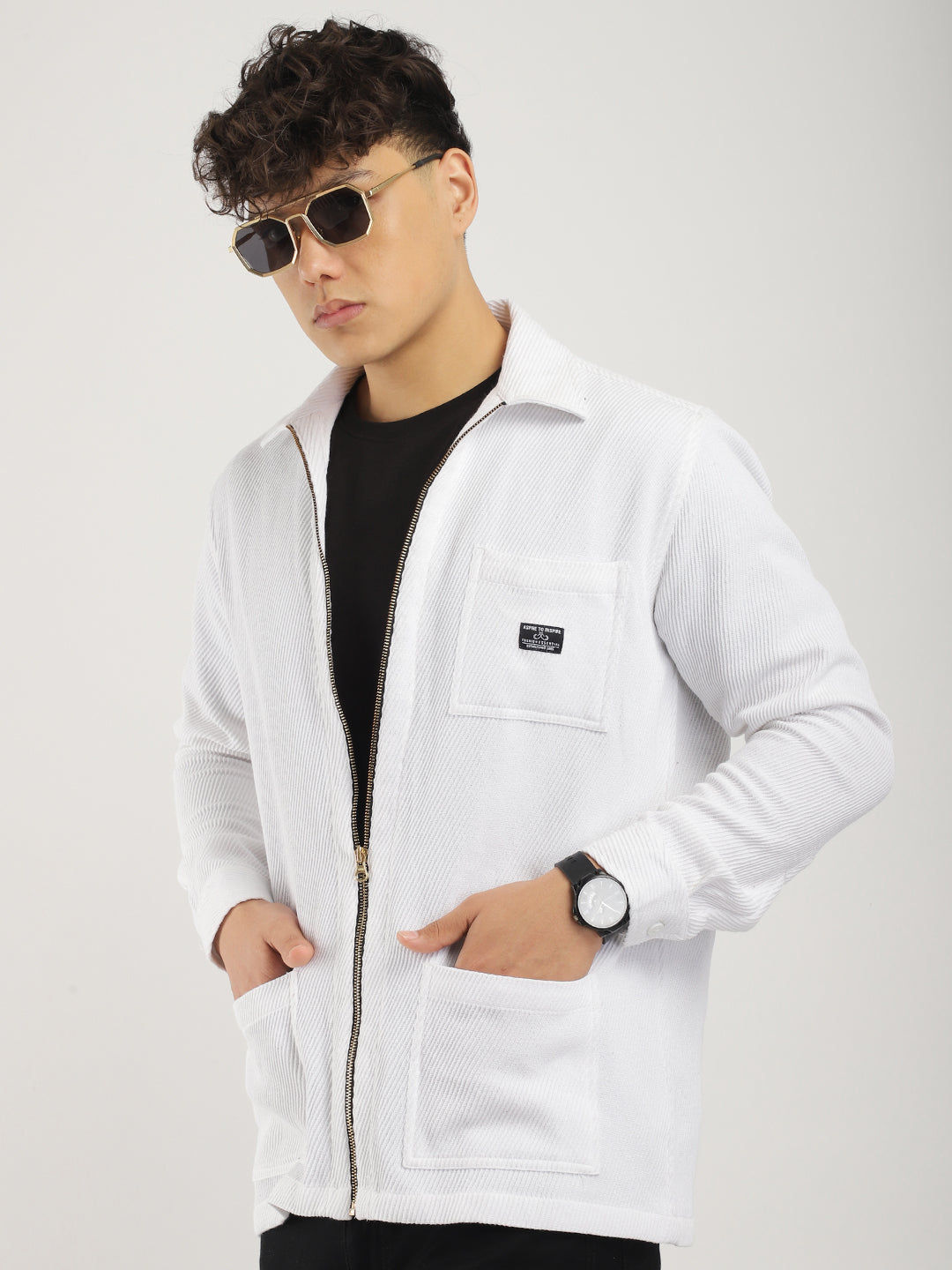 Belford Drill Zipper White Full Sleeve Shirt