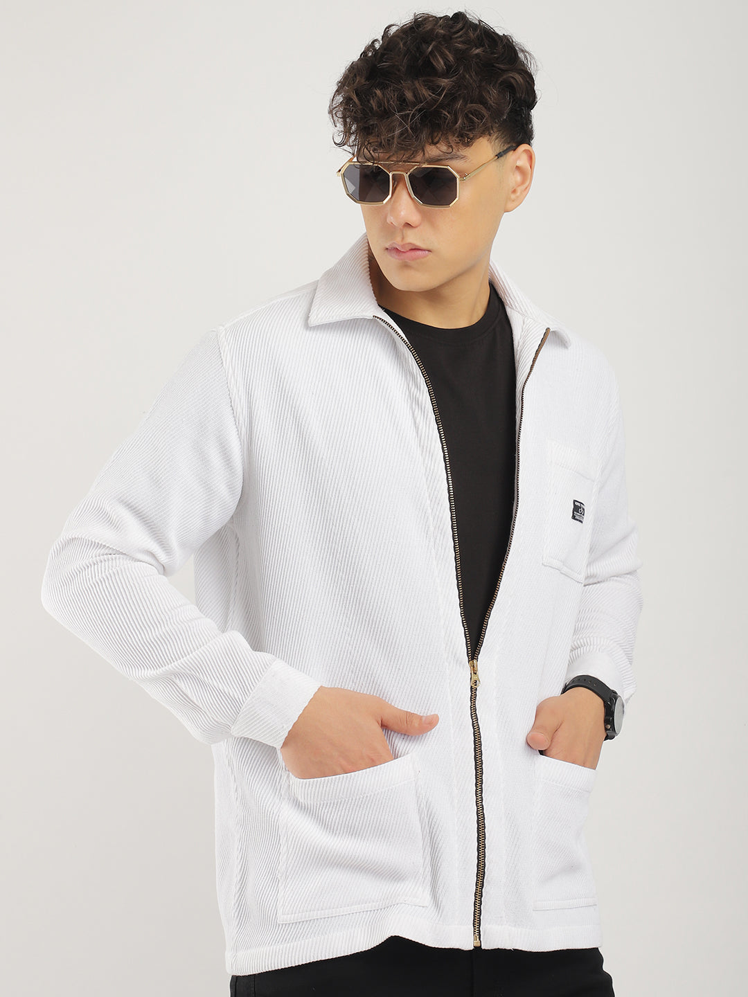 Belford Drill Zipper White Full Sleeve Shirt