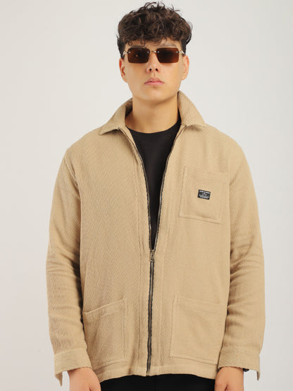 Belford Drill Zipper Beige Full Sleeve Shirt