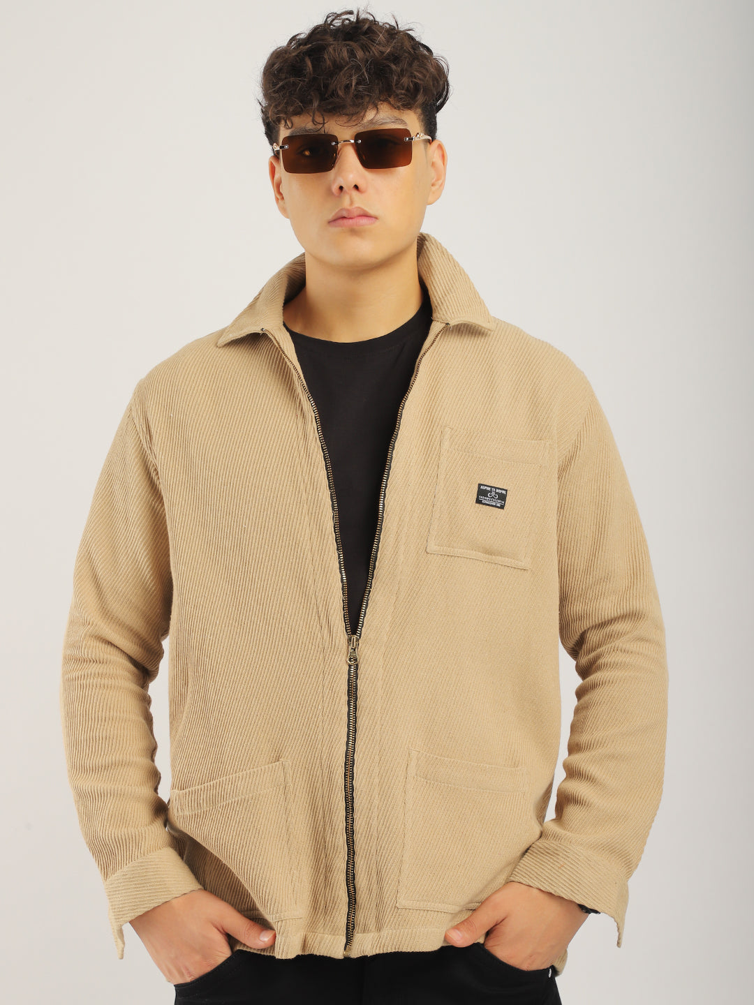 Belford Drill Zipper Beige Full Sleeve Shirt