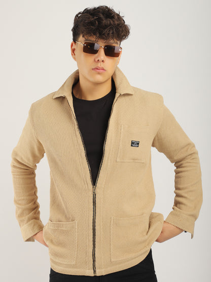 Belford Drill Zipper Beige Full Sleeve Shirt