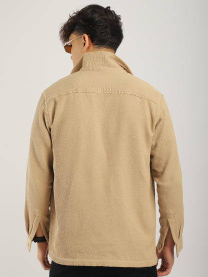 Belford Drill Zipper Beige Full Sleeve Shirt