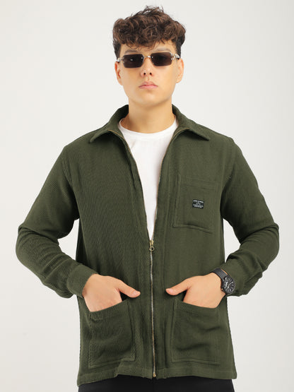 Belford Drill Zipper Olive Full Sleeve Shirt