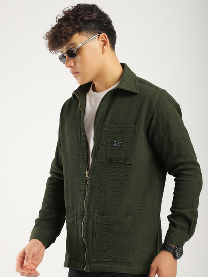 Belford Drill Zipper Olive Full Sleeve Shirt