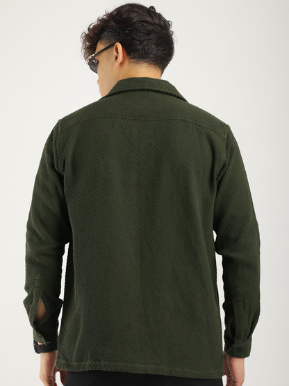 Belford Drill Zipper Olive Full Sleeve Shirt