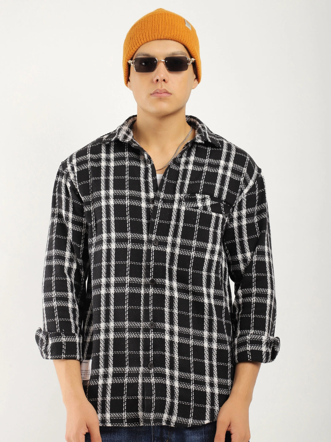 Drifter Knitted Check Black Shirt