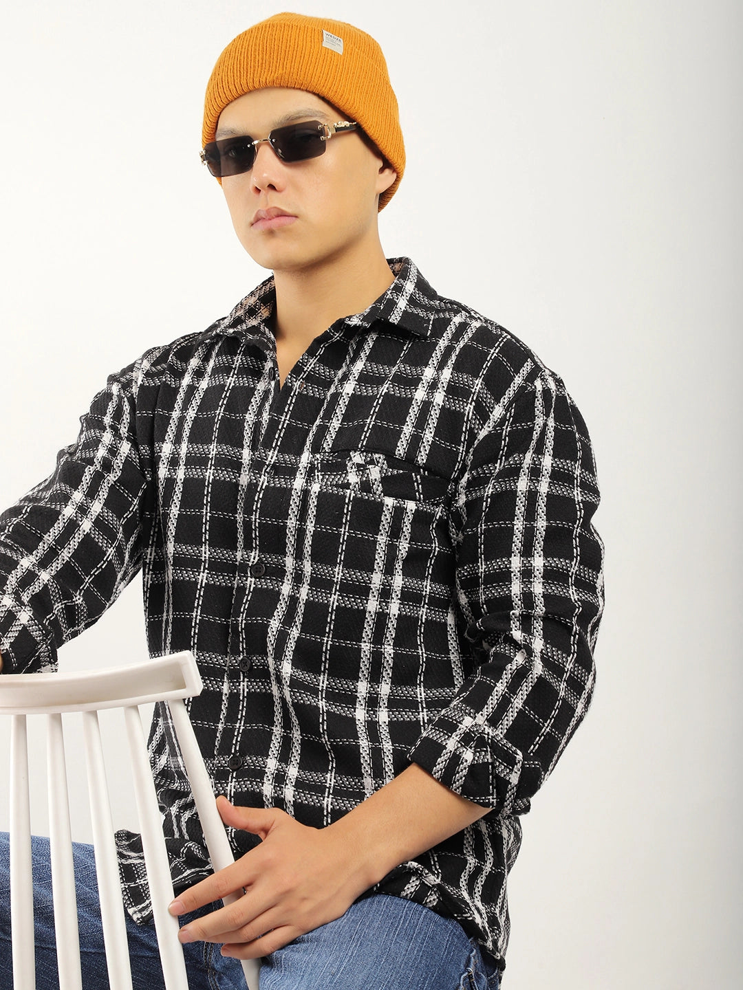 Drifter Knitted Check Black Shirt