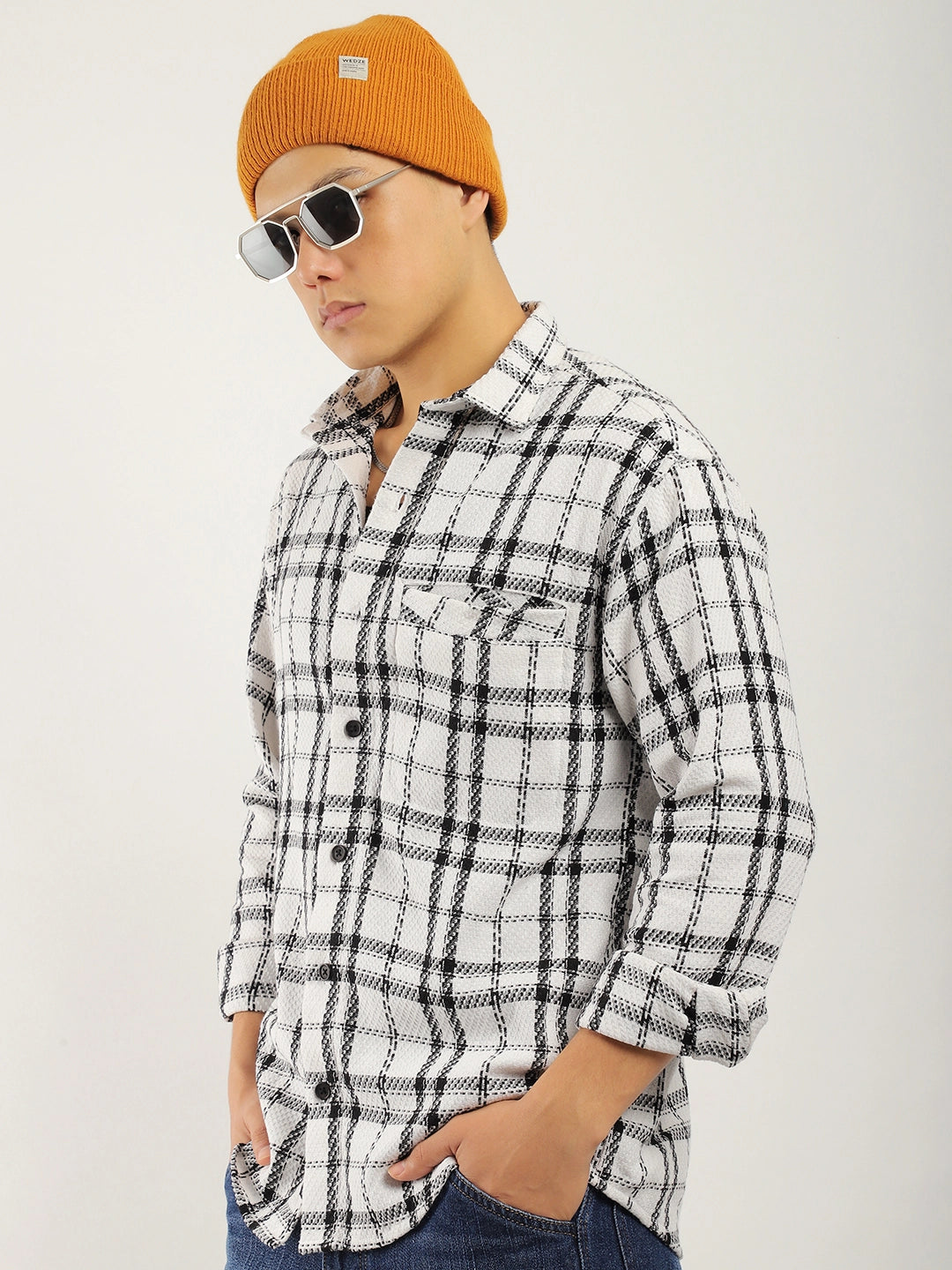 Drifter Knitted Check White Shirt