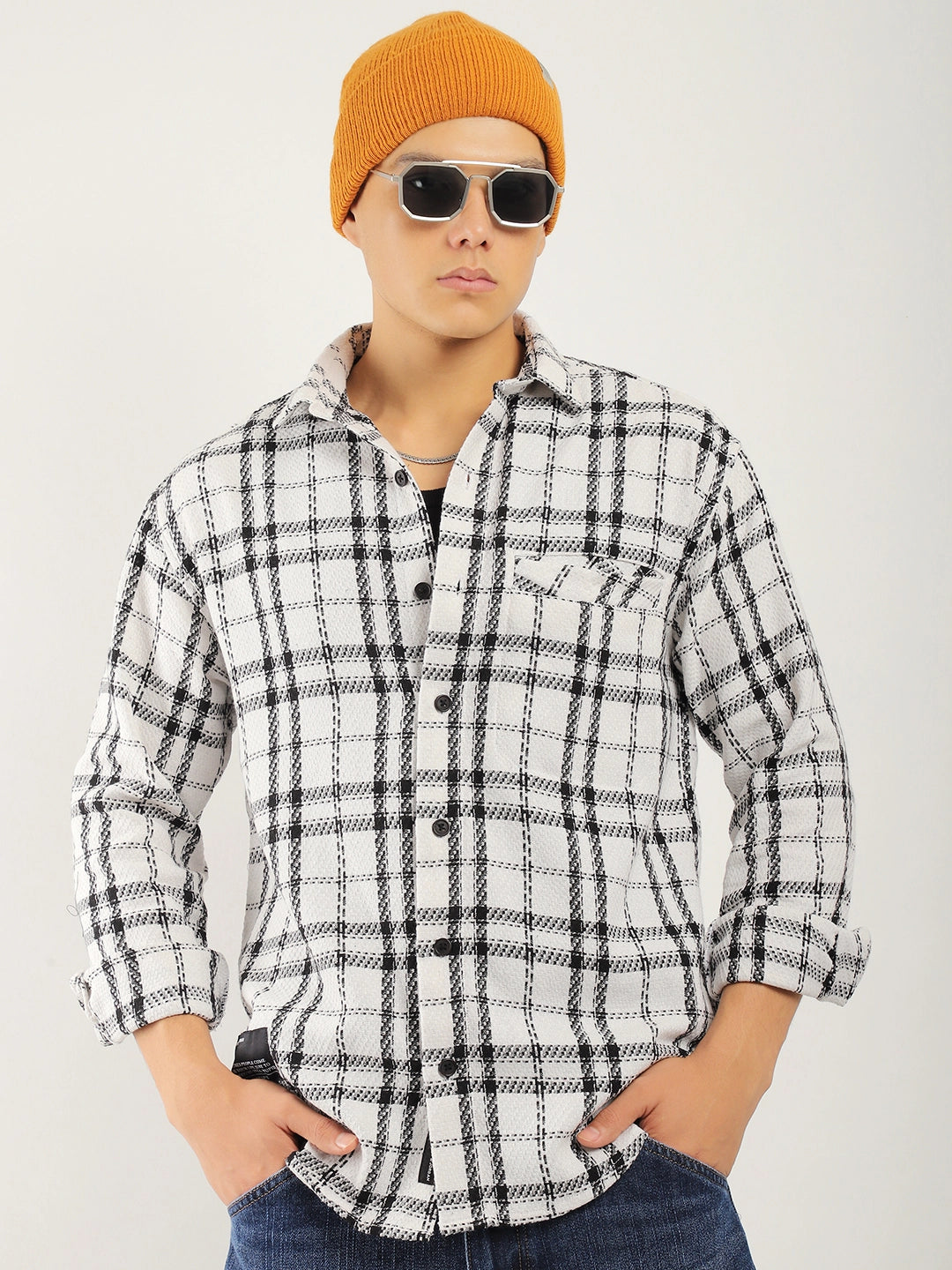 Drifter Knitted Check White Shirt