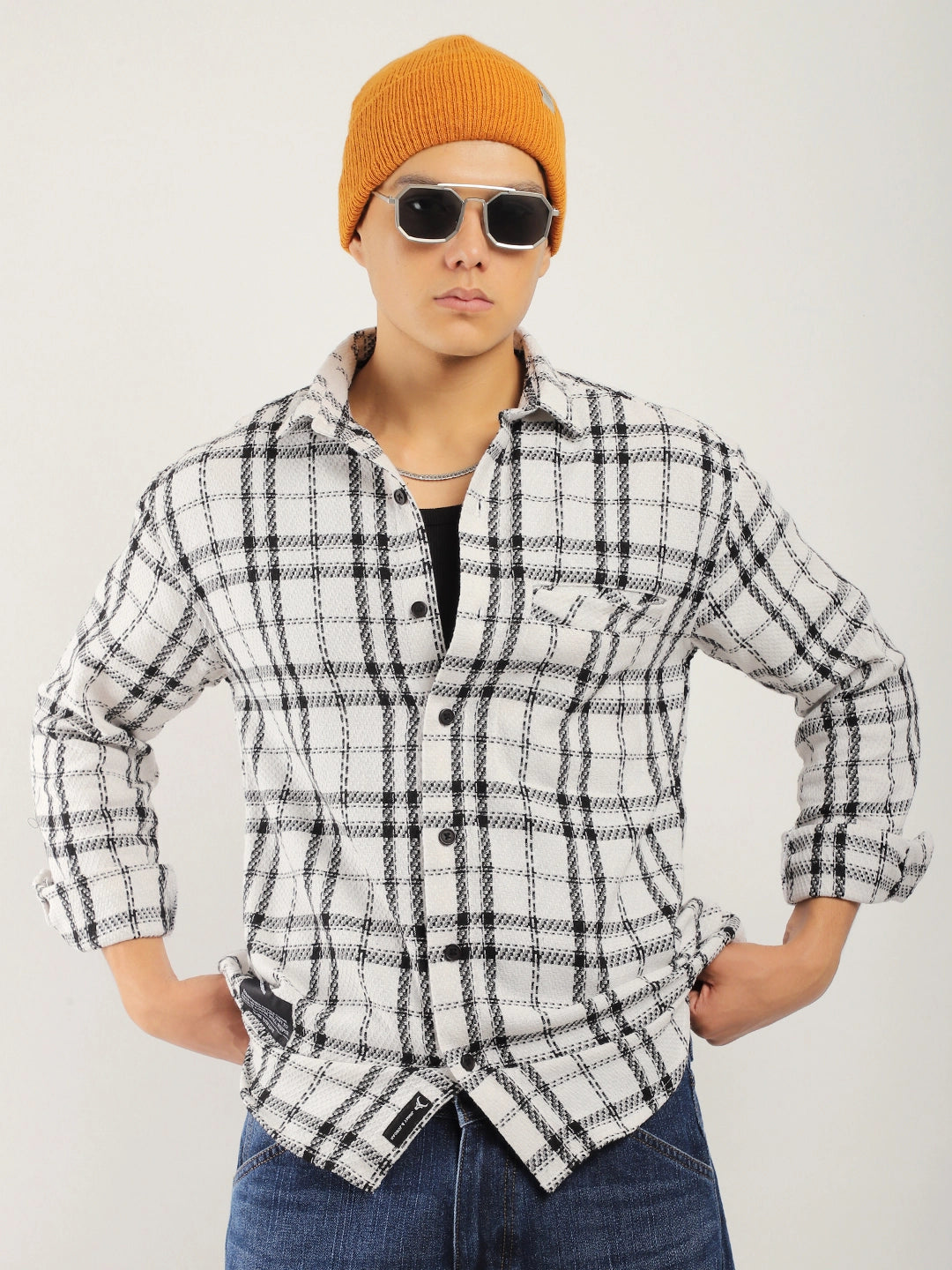 Drifter Knitted Check White Shirt