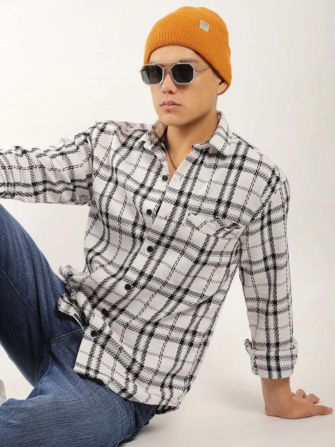 Drifter Knitted Check White Shirt