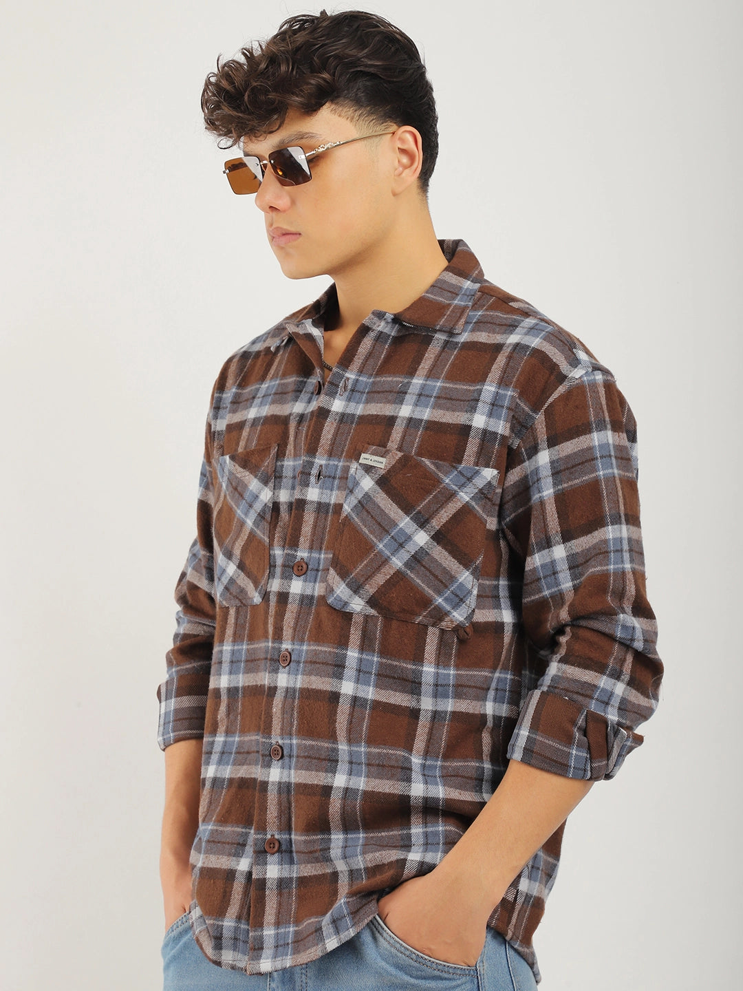 Grafton Brushed Brown Check Full Sleeve Shirt