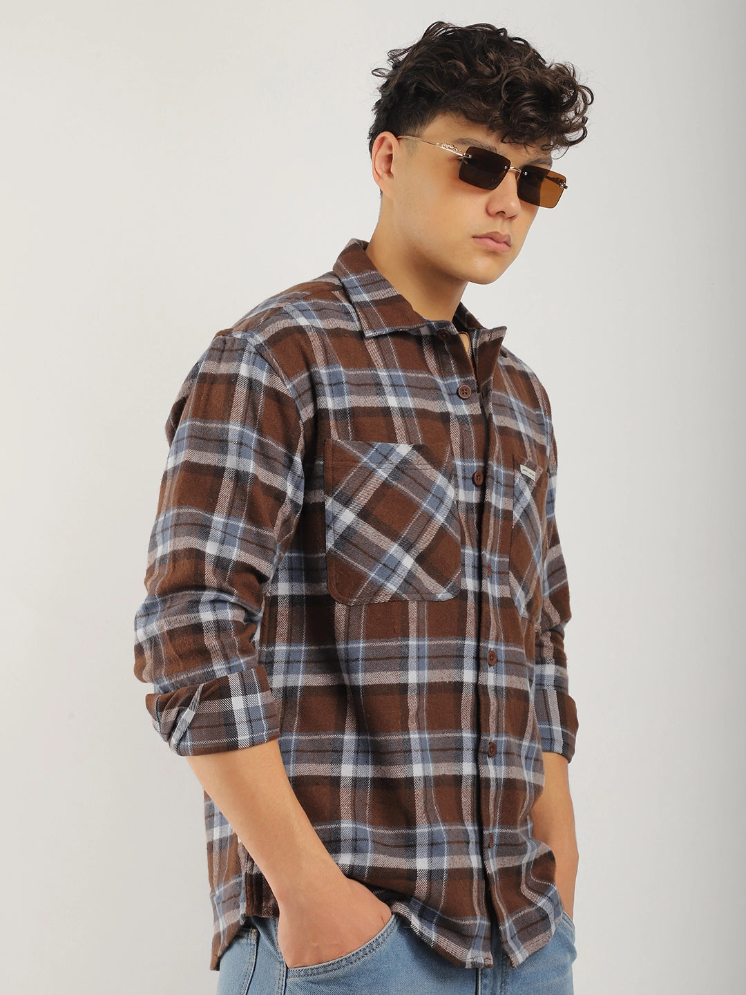 Grafton Brushed Brown Check Full Sleeve Shirt