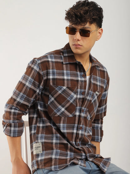 Grafton Brushed Brown Check Full Sleeve Shirt