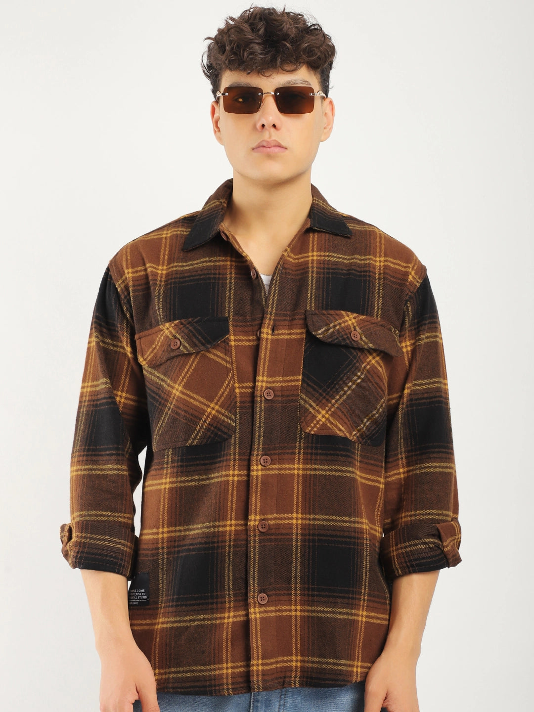 Stitches Brushed Brown Check Shirt