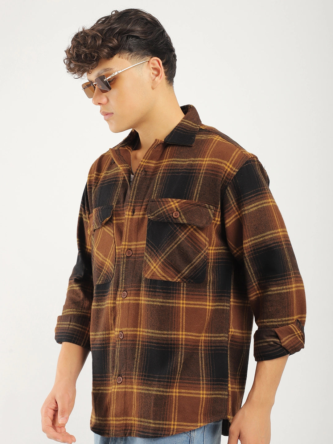 Stitches Brushed Brown Check Shirt