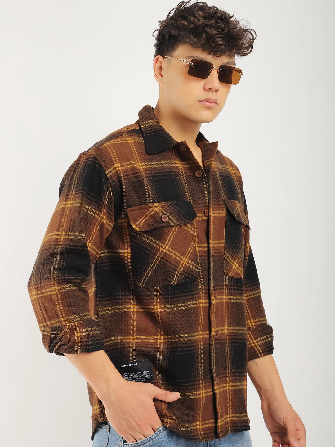 Stitches Brushed Brown Check Shirt