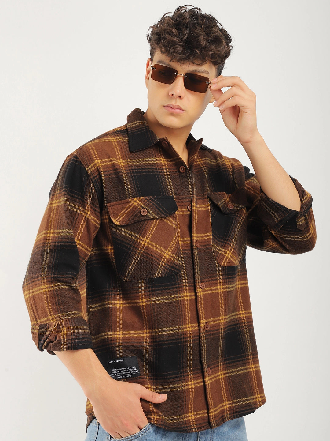 Stitches Brushed Brown Check Shirt