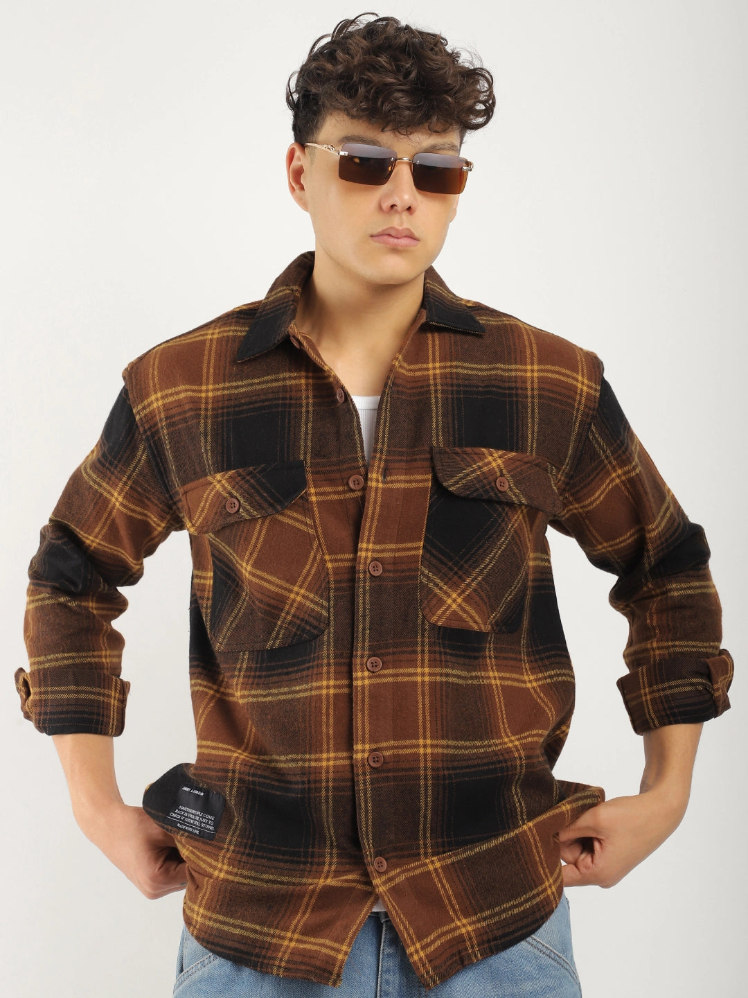 Stitches Brushed Brown Check Shirt