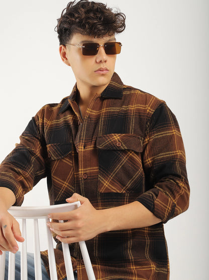 Stitches Brushed Brown Check Shirt