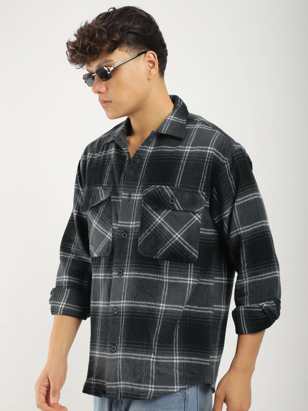 Stitches Brushed Grey Check Shirt