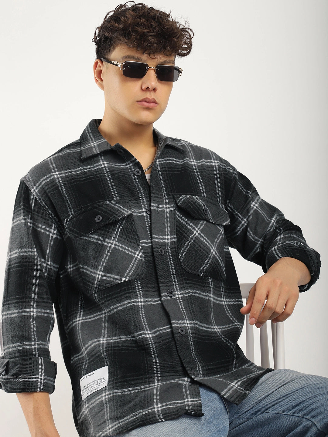 Stitches Brushed Grey Check Shirt