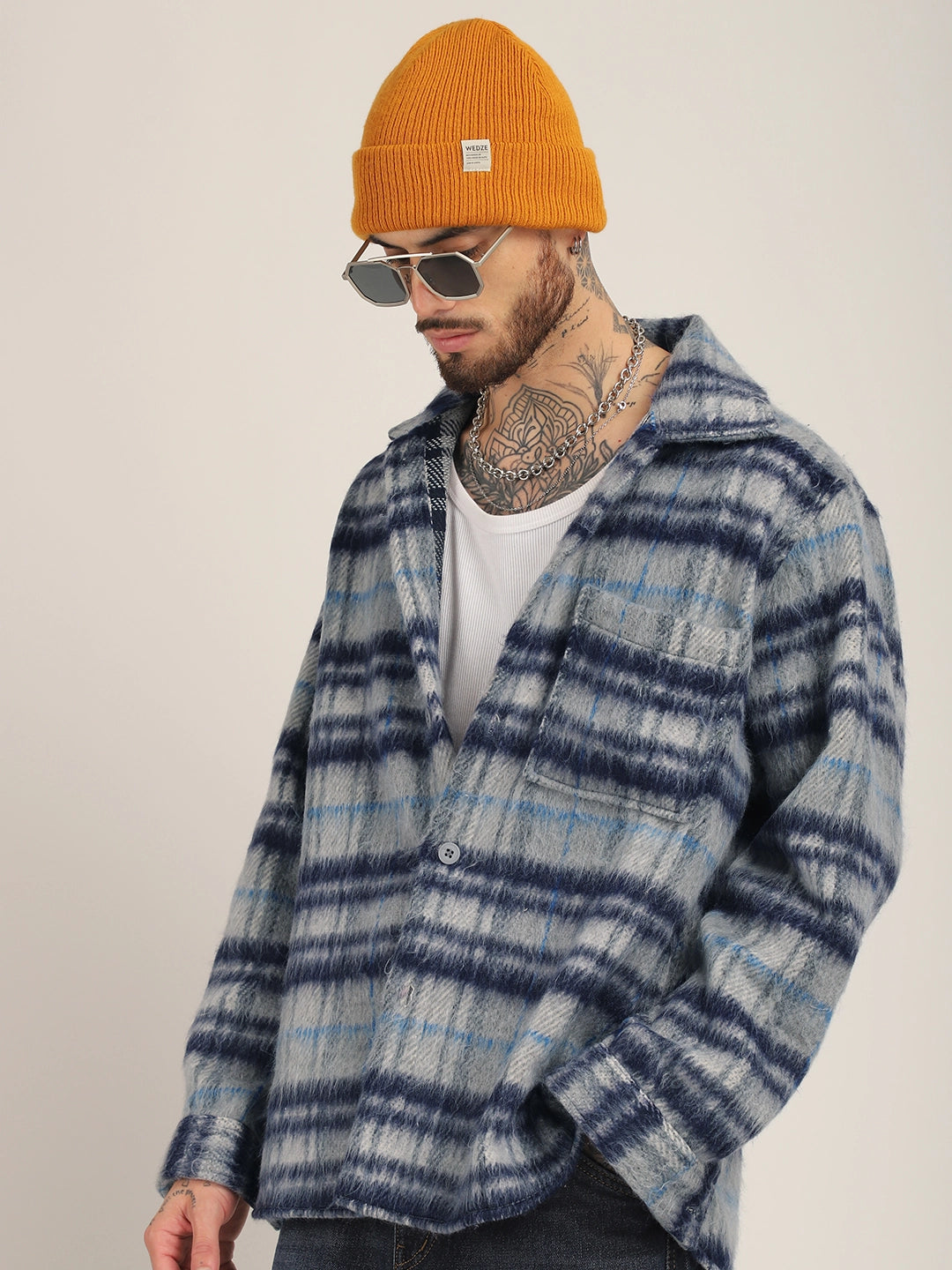 Prime Fit Navy Pure Wool Check Shacket