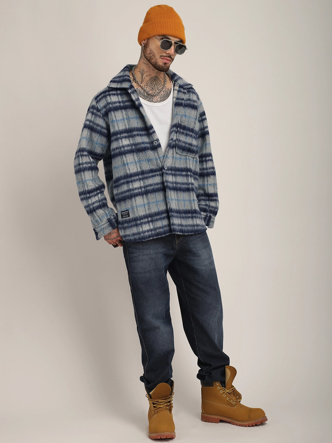 Prime Fit Navy Pure Wool Check Shacket